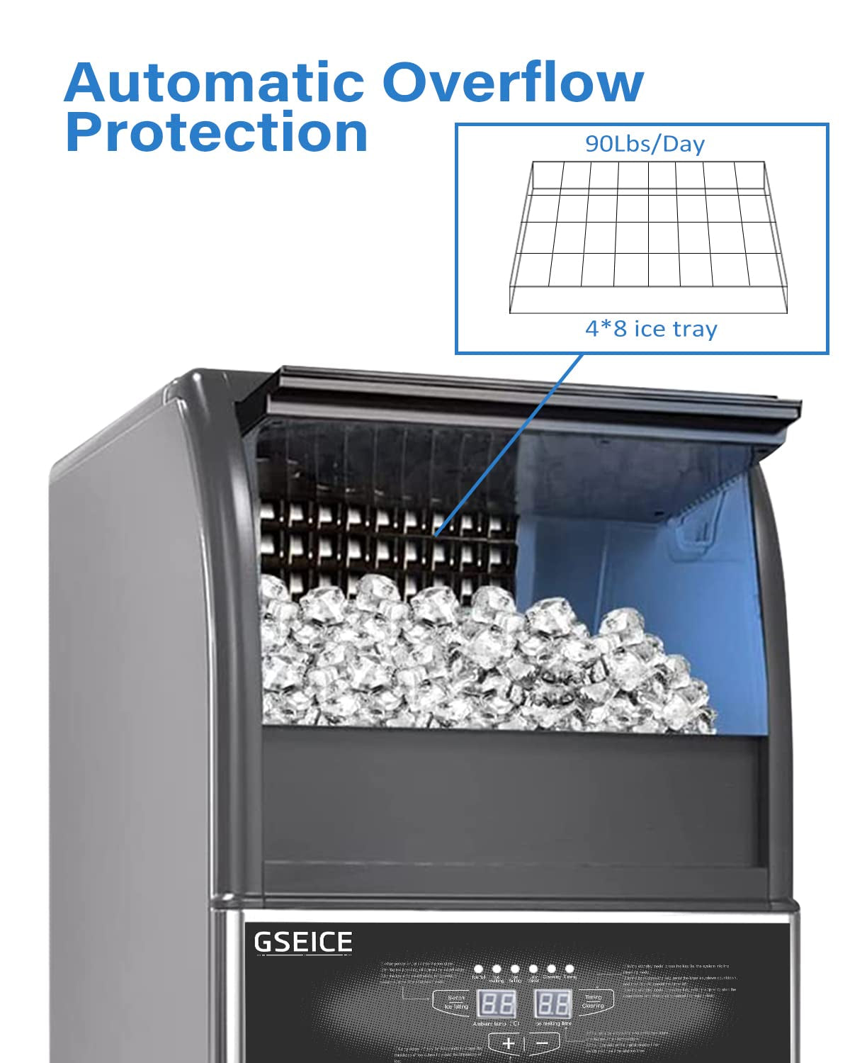 Commercial Ice Maker Machine,90Lbs/24H under Counter Ice Machine with 34Lbs Storage Ice Bin, Stainless Steel Small Ice Maker Ideal for Home Coffee Shop Bars and Restaurant