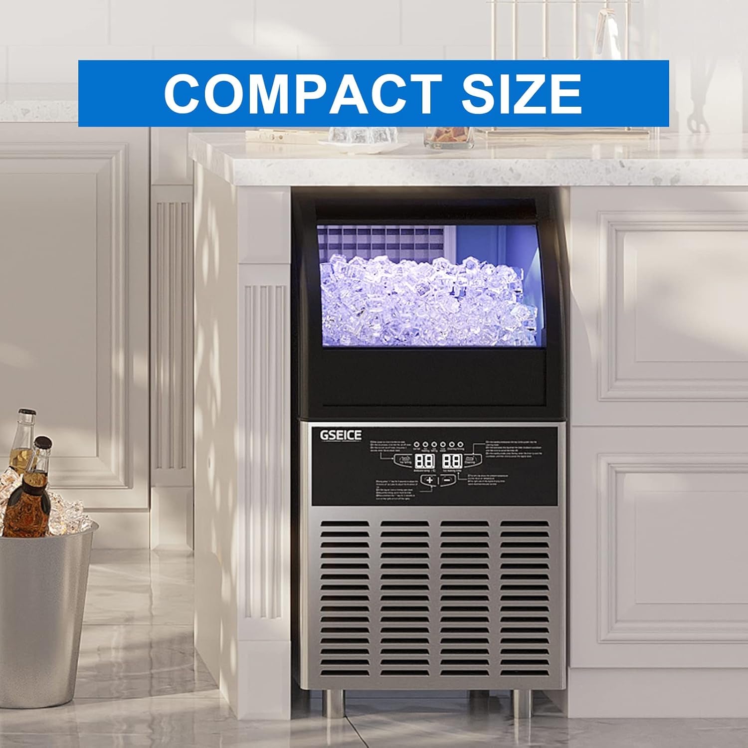 Commercial Ice Maker Machine,90Lbs/24H under Counter Ice Machine with 34Lbs Storage Ice Bin, Stainless Steel Small Ice Maker Ideal for Home Coffee Shop Bars and Restaurant