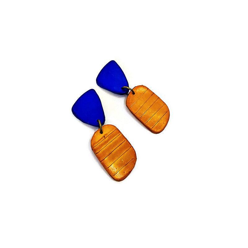 Blue & Yellow Dainty Dangles Post or Clip Ons- "Alex"