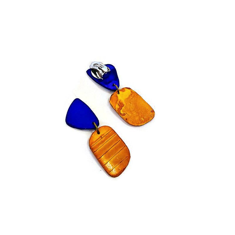 Blue & Yellow Dainty Dangles Post or Clip Ons- "Alex"