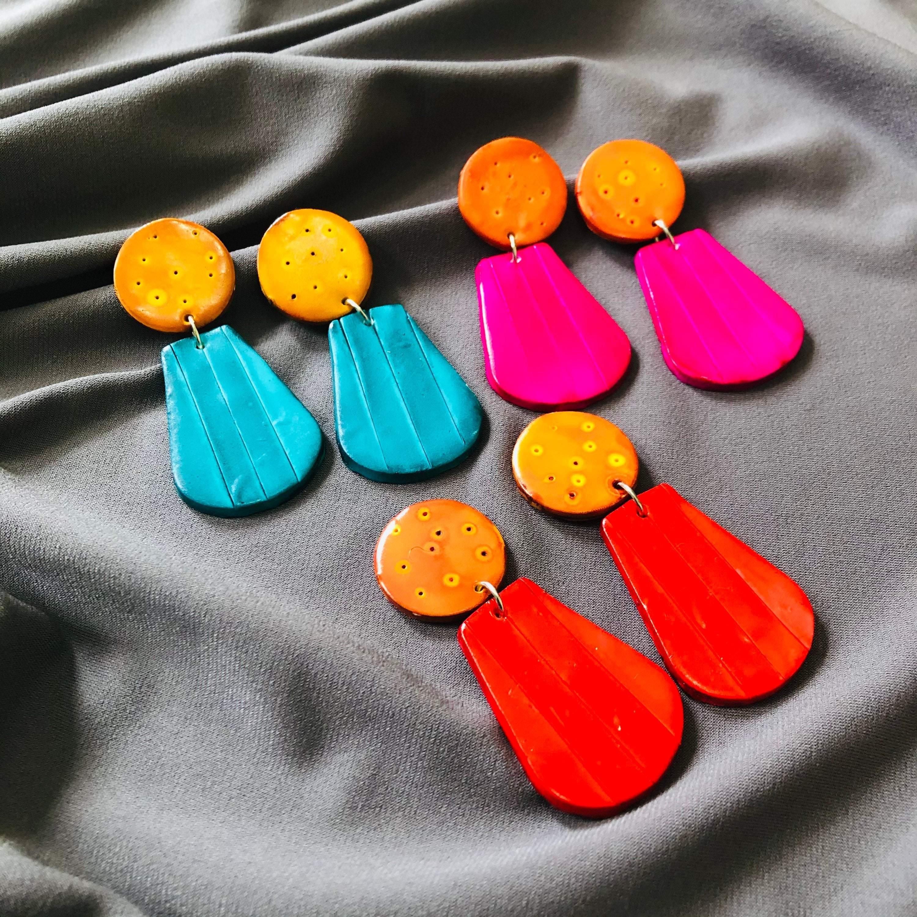 Orange & Hot Pink Clip On Earrings- "Belle"