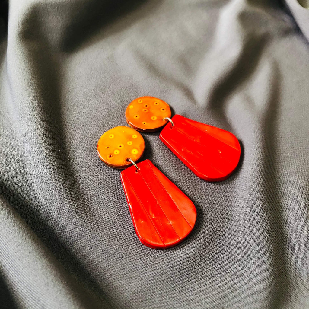 Orange & Hot Pink Clip On Earrings- "Belle"